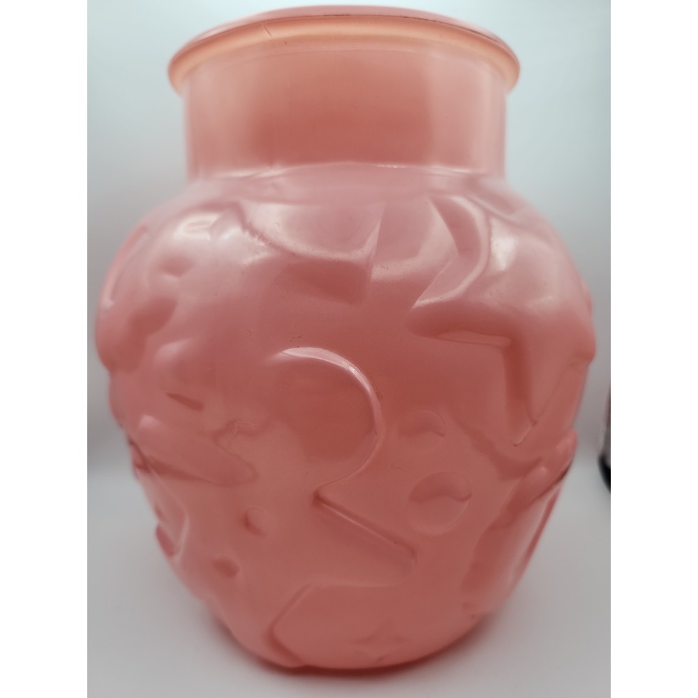 Vintage 1950s Hazel Atlas pink embossed glass cookie jar NO LID. Vase